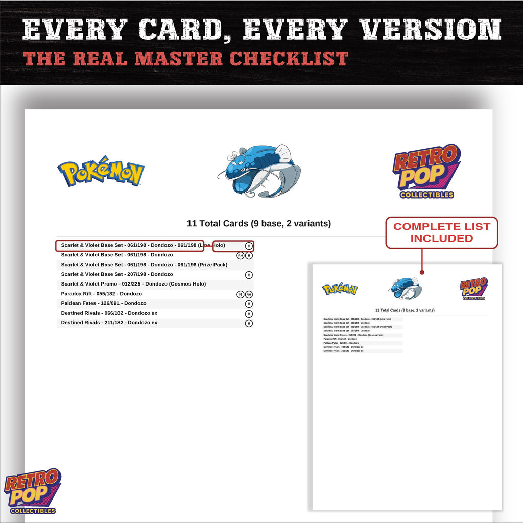 Dondozo master set checklist PDF preview - every card listed