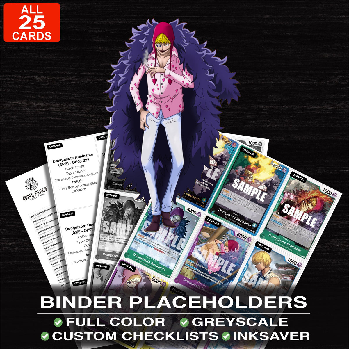 Donquixote Rosinante One Piece card binder placeholders printable PDF - includes Donquixote Rosinante