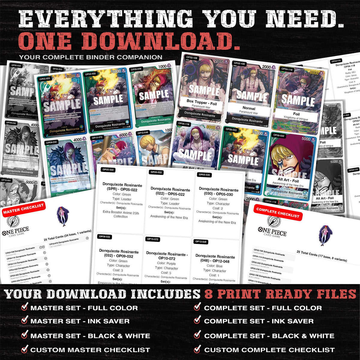 Everything included in the Donquixote Rosinante One Piece placeholder download - 8 PDF files