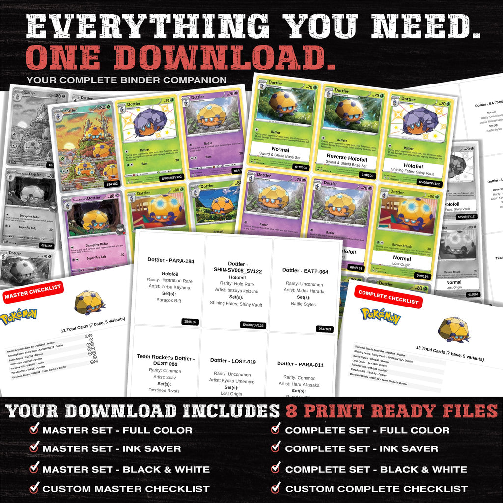 Everything included in the Dottler master set download - 8 PDF files