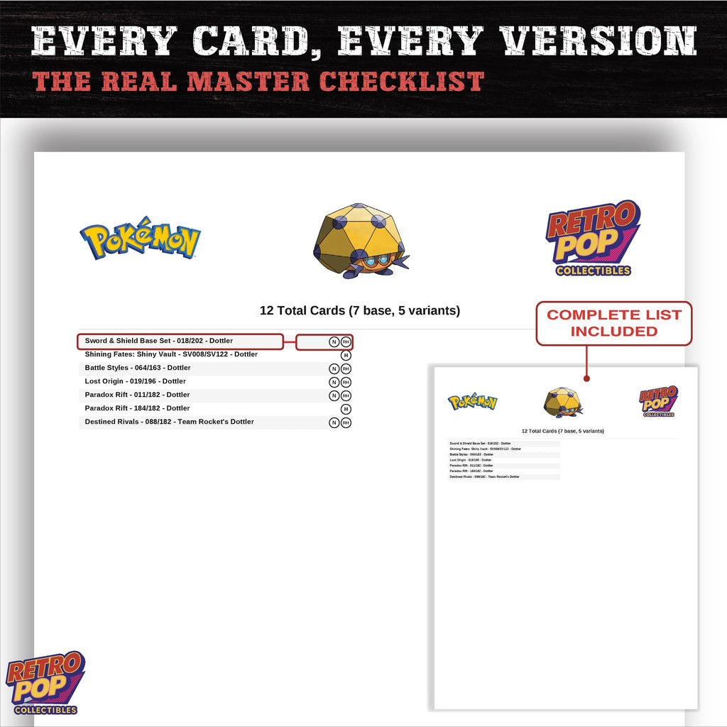 Dottler master set checklist PDF preview - every card listed