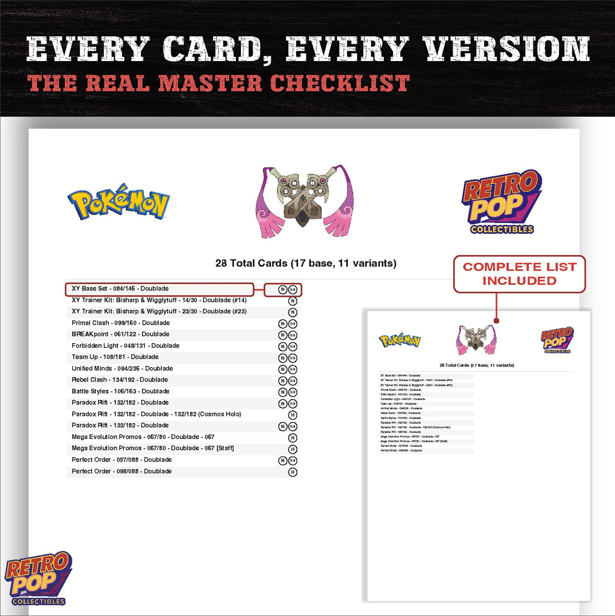 Doublade master set checklist PDF preview - every card listed