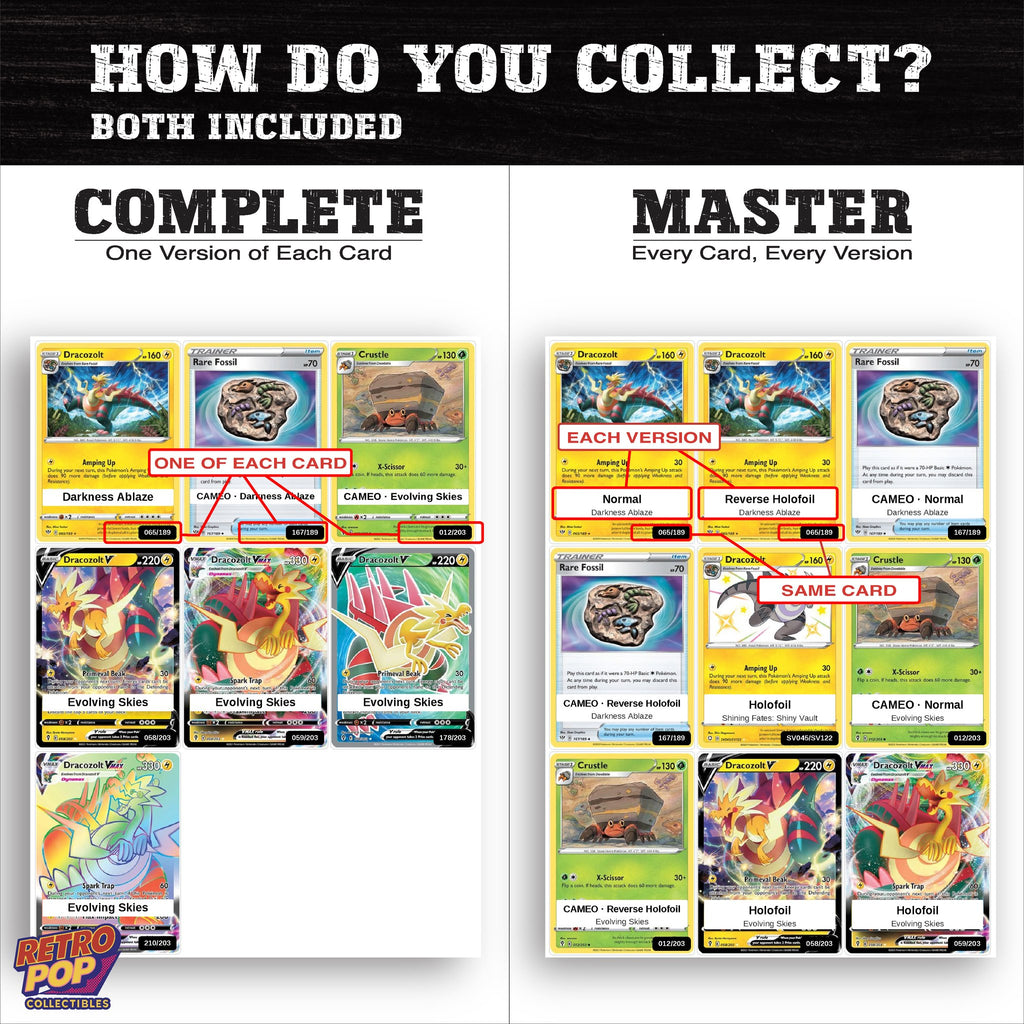 Complete Set vs Master Set versions of the Dracozolt binder placeholders