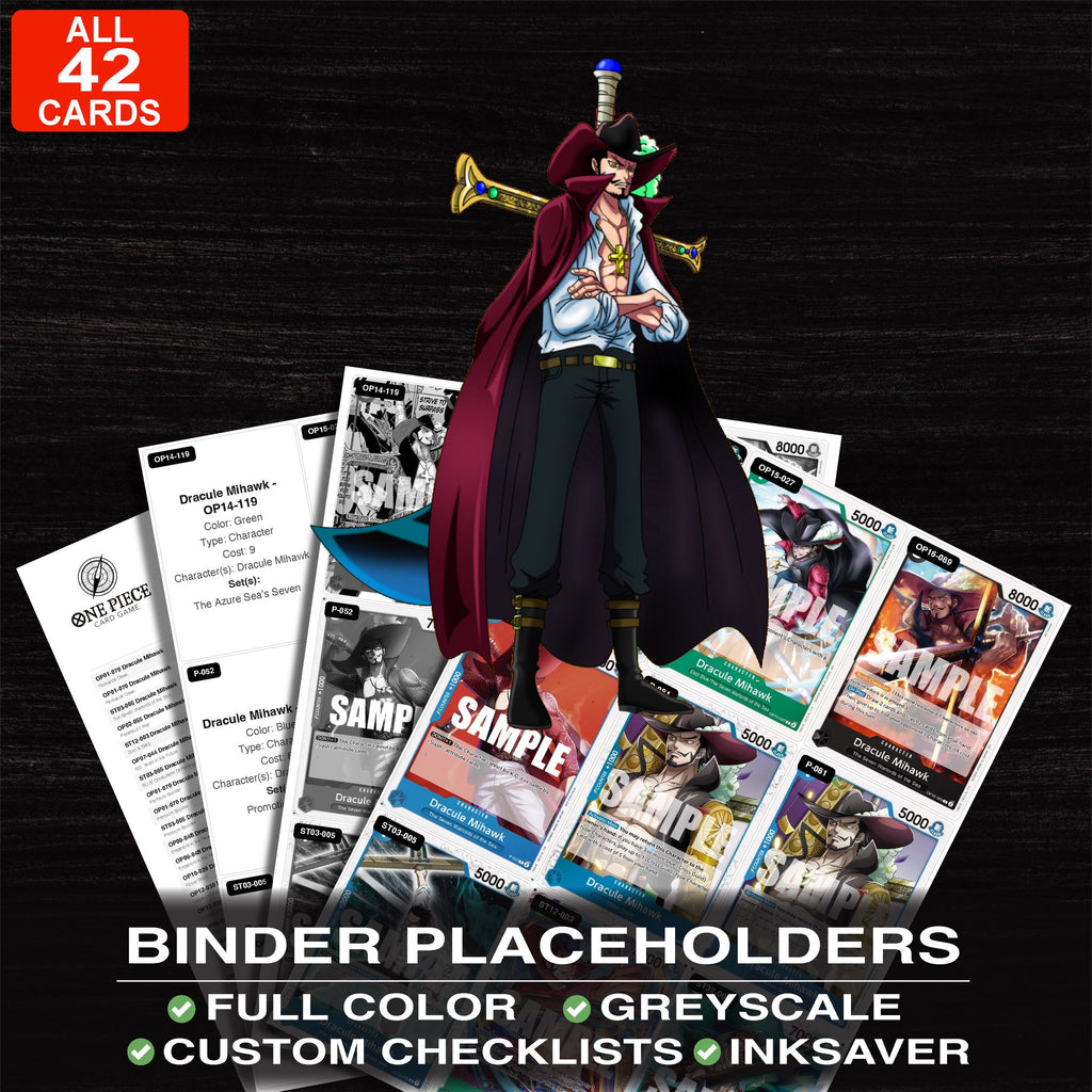 Dracule Mihawk One Piece card binder placeholders printable PDF - includes Dracule Mihawk