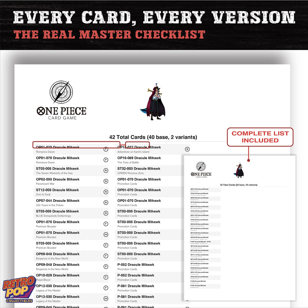 Dracule Mihawk One Piece card checklist PDF preview