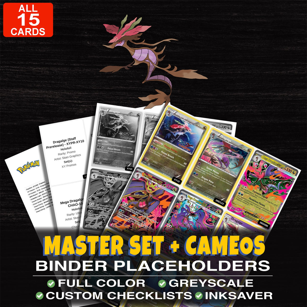 Every Dragalge Pokemon card ever made - master set binder placeholders with Dragalge (Staff Prerelease)