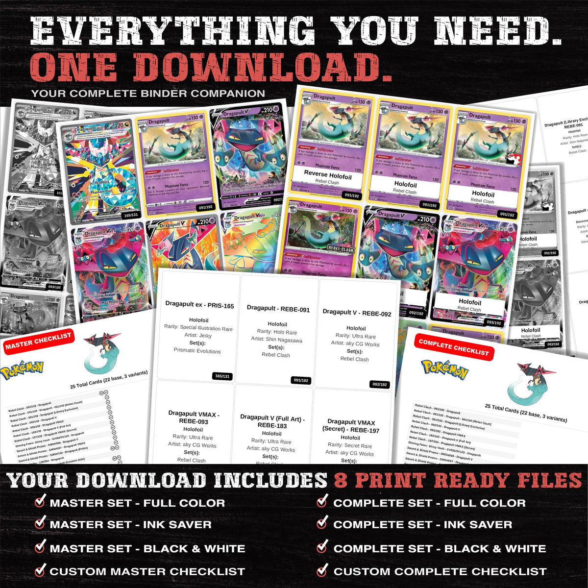 Everything included in the Dragapult master set download - 8 PDF files
