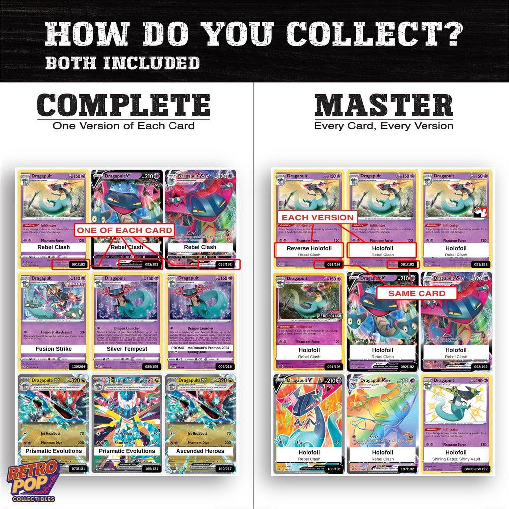 Complete Set vs Master Set versions of the Dragapult binder placeholders