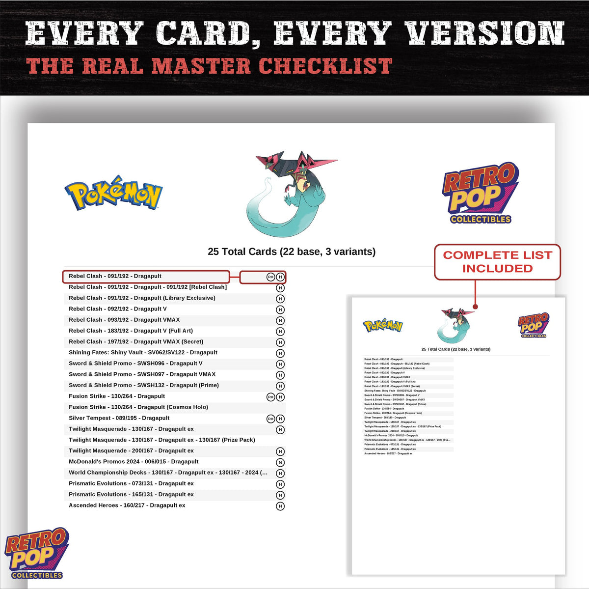 Dragapult master set checklist PDF preview - every card listed