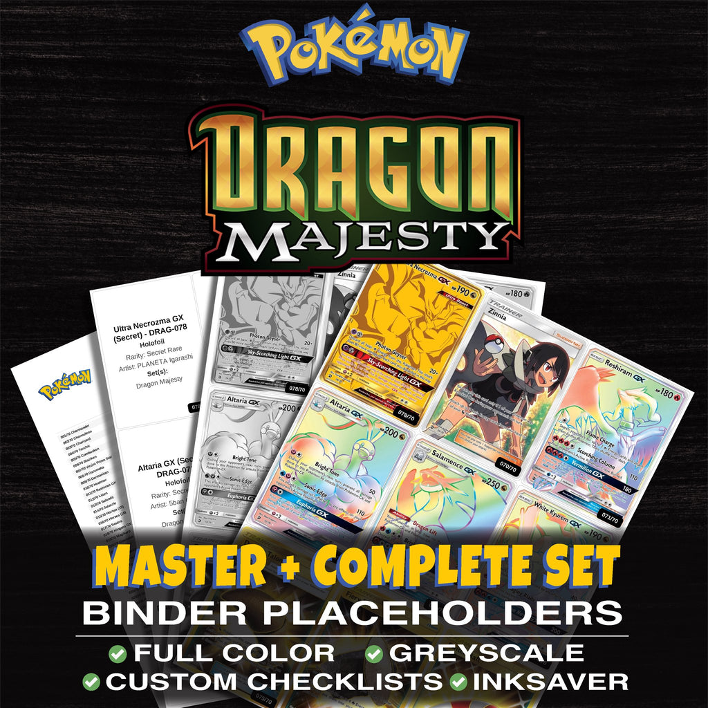 Dragon Majesty Pokemon binder placeholders printable PDF - includes Ultra Necrozma GX (Secret)