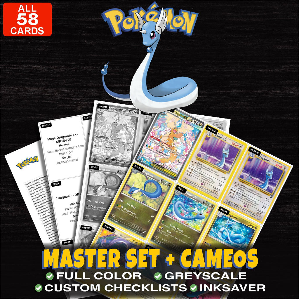 Every Dragonair Pokemon card ever made - master set binder placeholders with Erika's Dragonair