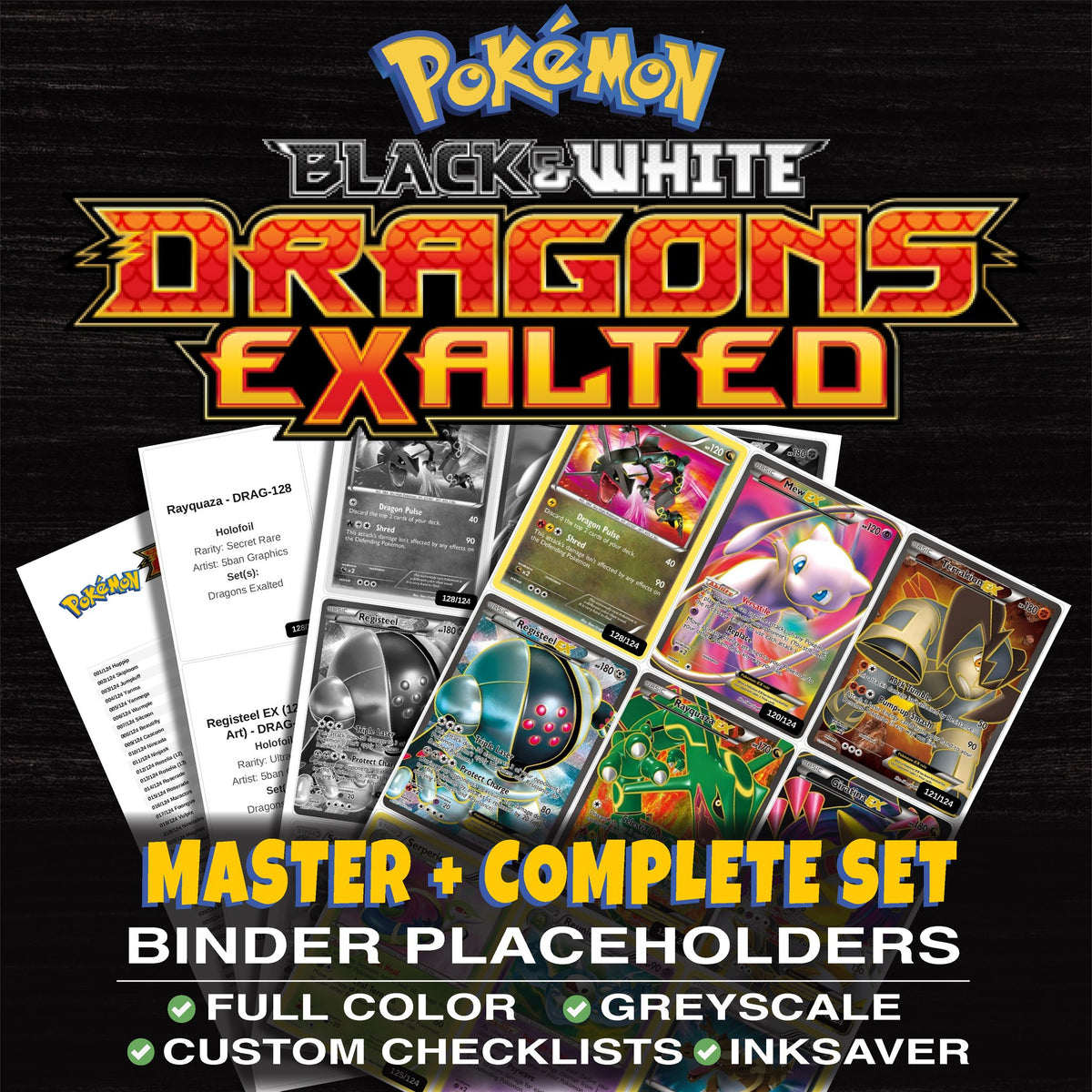 Dragons Exalted Pokemon binder placeholders printable PDF - includes Rayquaza