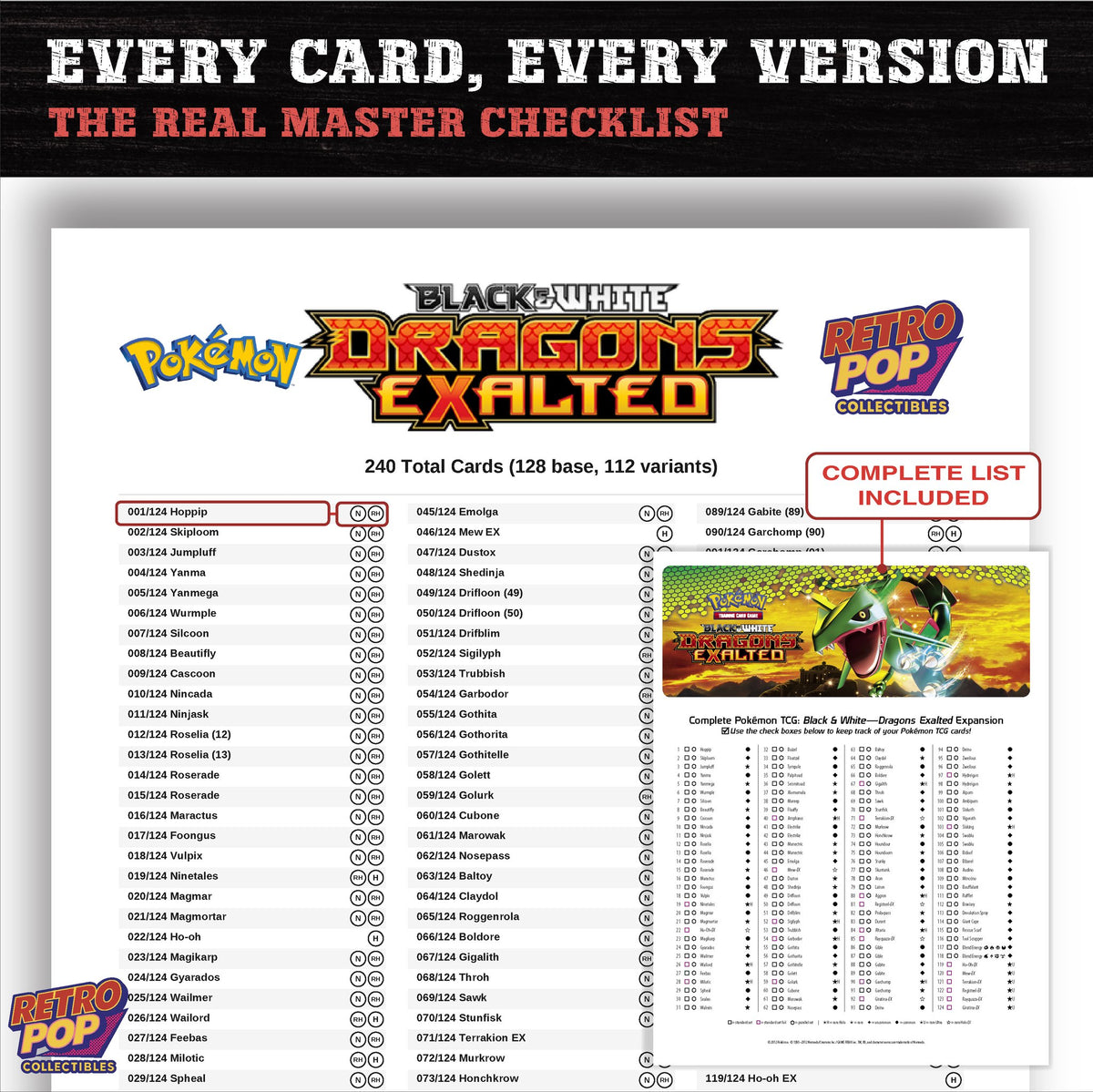 Dragons Exalted Pokemon card checklist PDF preview