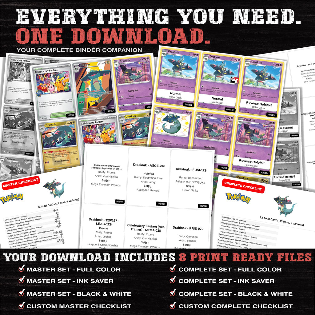 Everything included in the Drakloak master set download - 8 PDF files