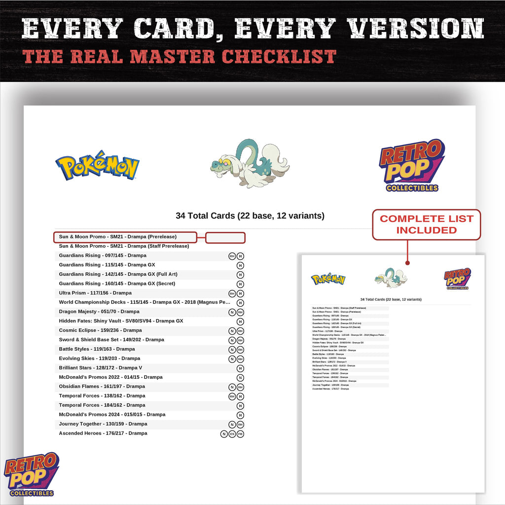 Drampa master set checklist PDF preview - every card listed