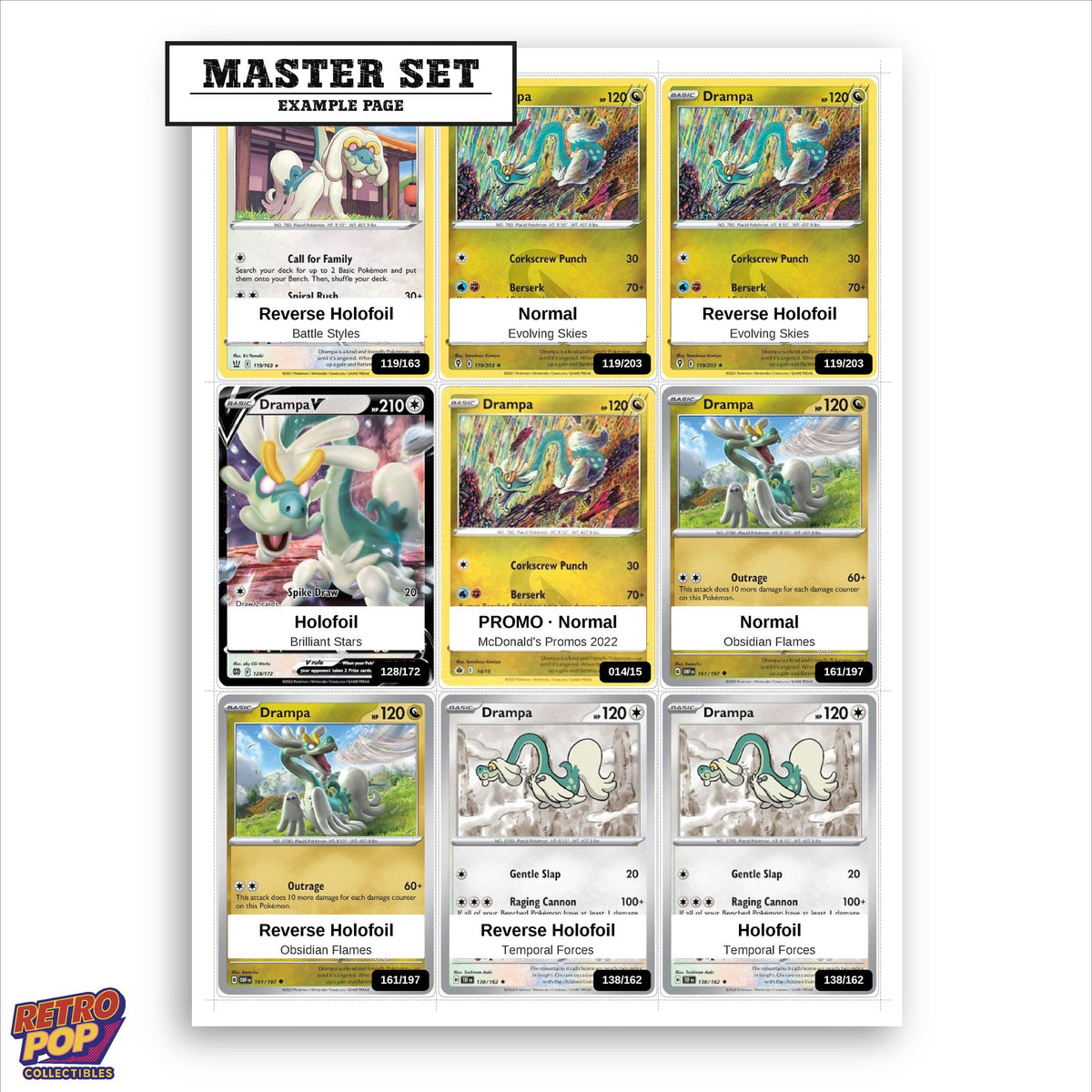 Printed Drampa Pokemon placeholders in binder - real photo 1