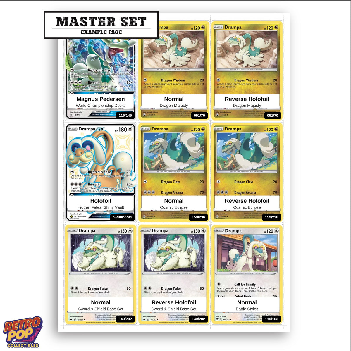 Printed Drampa Pokemon placeholders in binder - real photo 3
