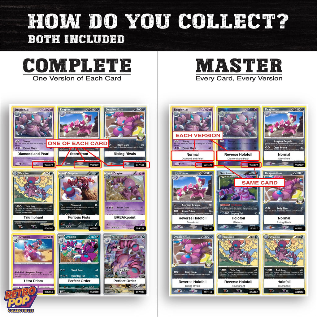 Complete Set vs Master Set versions of the Drapion binder placeholders