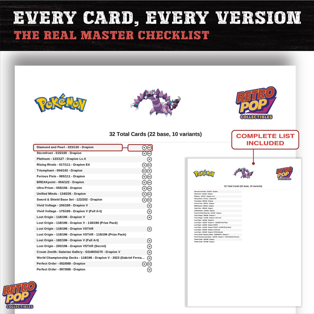Drapion master set checklist PDF preview - every card listed