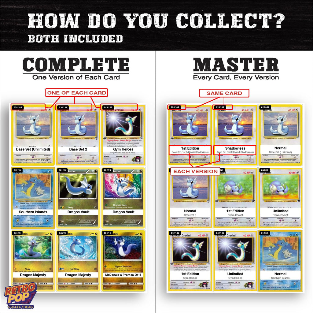 Complete Set vs Master Set versions of the Dratini binder placeholders