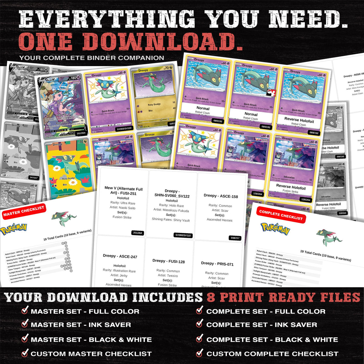 Everything included in the Dreepy master set download - 8 PDF files