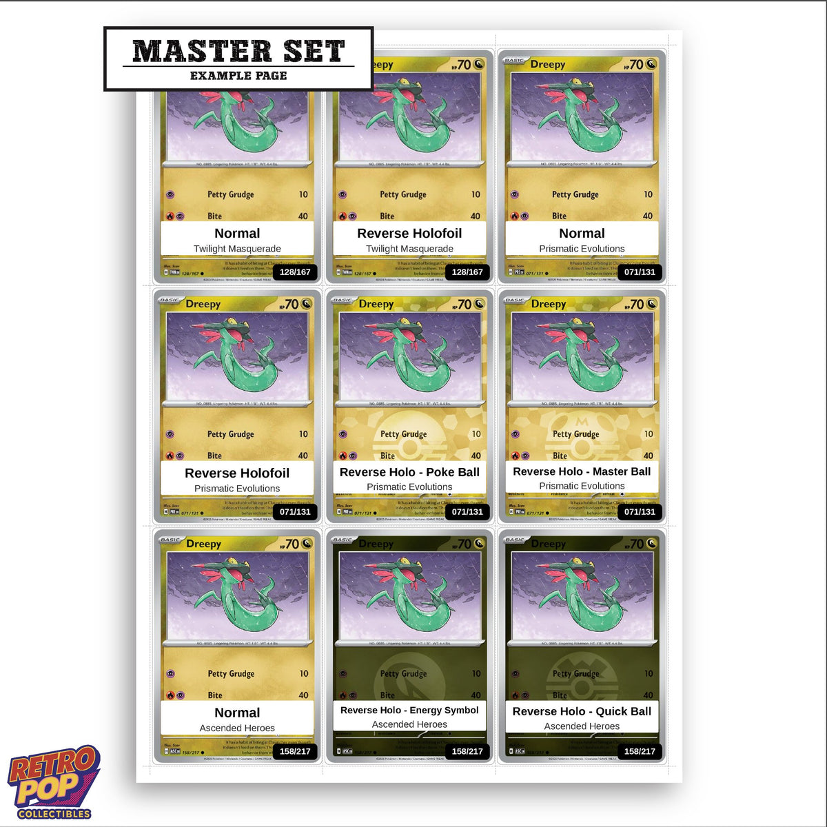 Printed Dreepy Pokemon placeholders in binder - real photo 3
