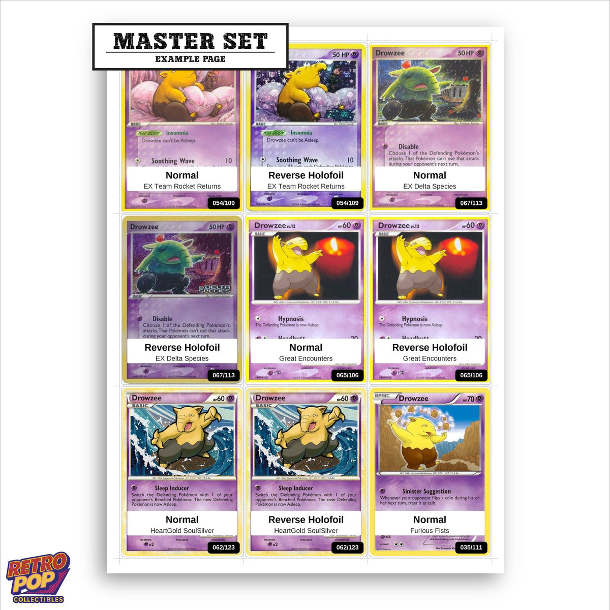 Printed Drowzee Pokemon placeholders in binder - real photo 1