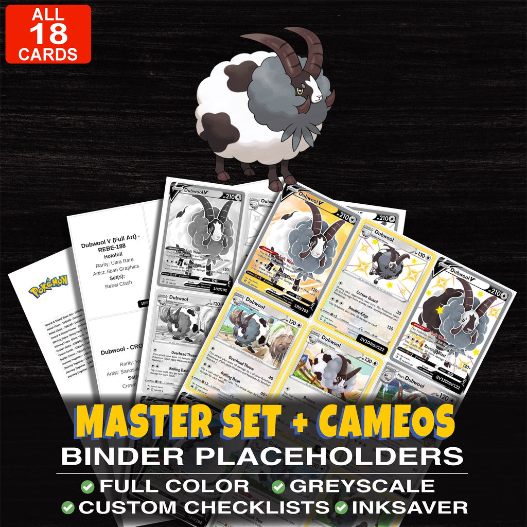Every Dubwool Pokemon card ever made - master set binder placeholders with Dubwool V (Full Art)