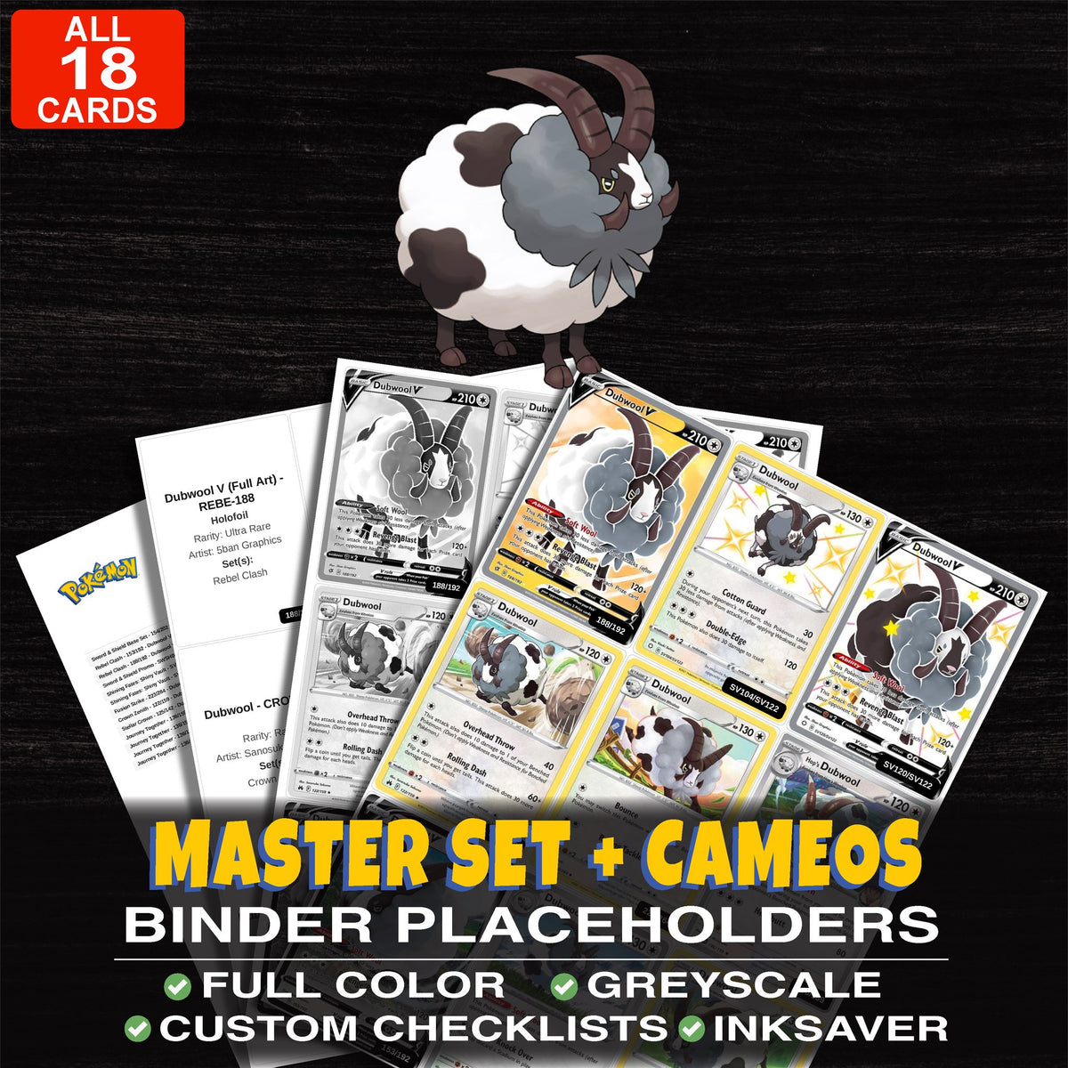 Every Dubwool Pokemon card ever made - master set binder placeholders with Dubwool V (Full Art)