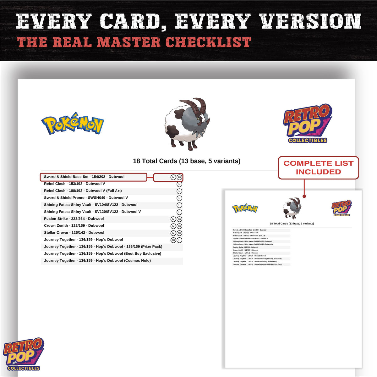Dubwool master set checklist PDF preview - every card listed