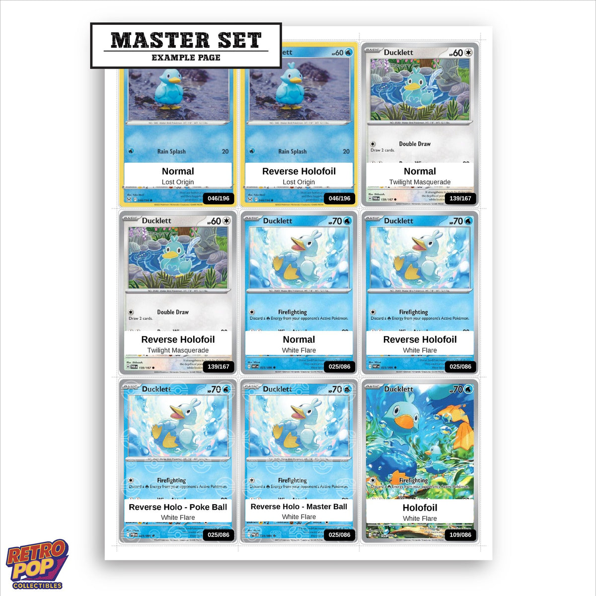 Printed Ducklett Pokemon placeholders in binder - real photo 1