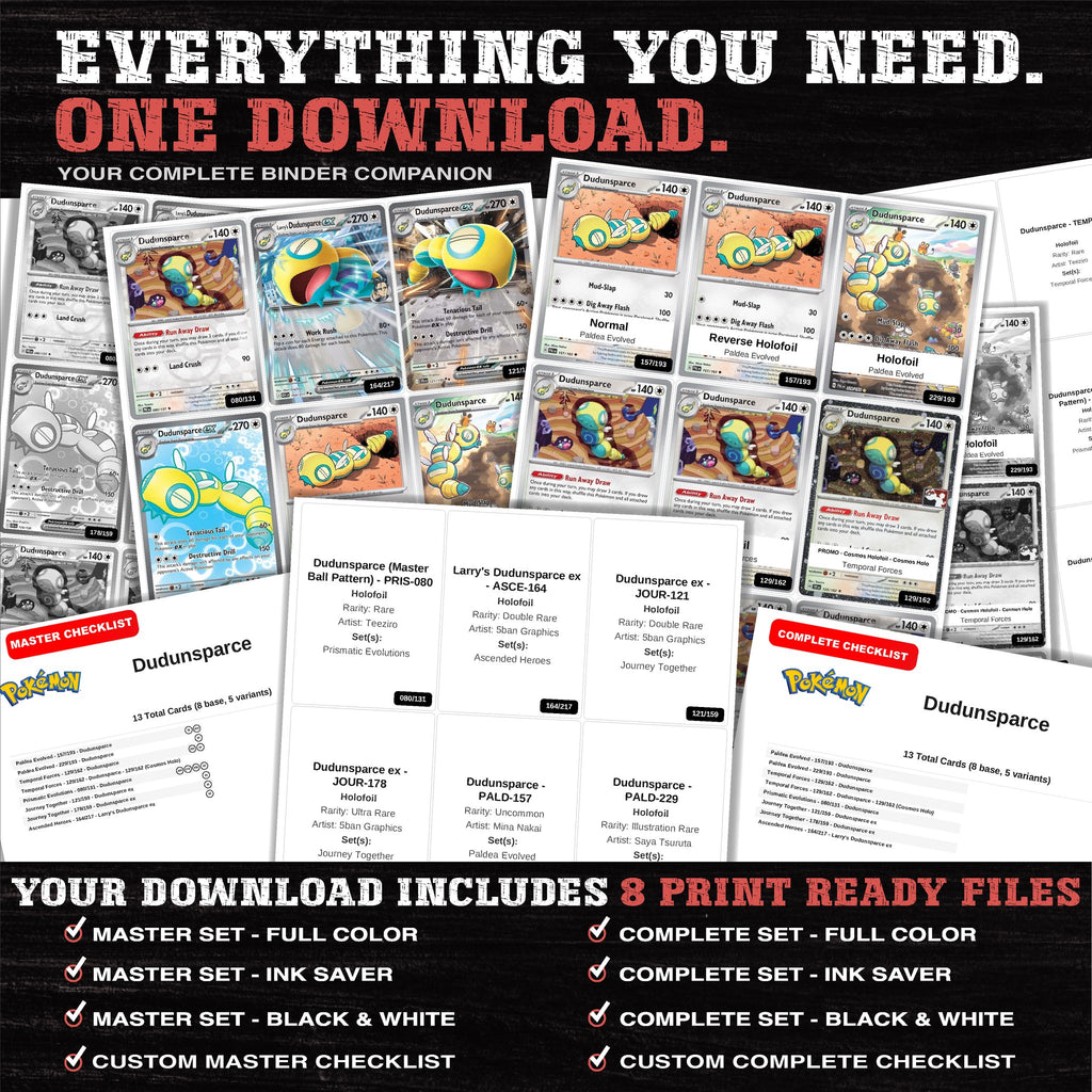 Everything included in the Dudunsparce master set download - 8 PDF files