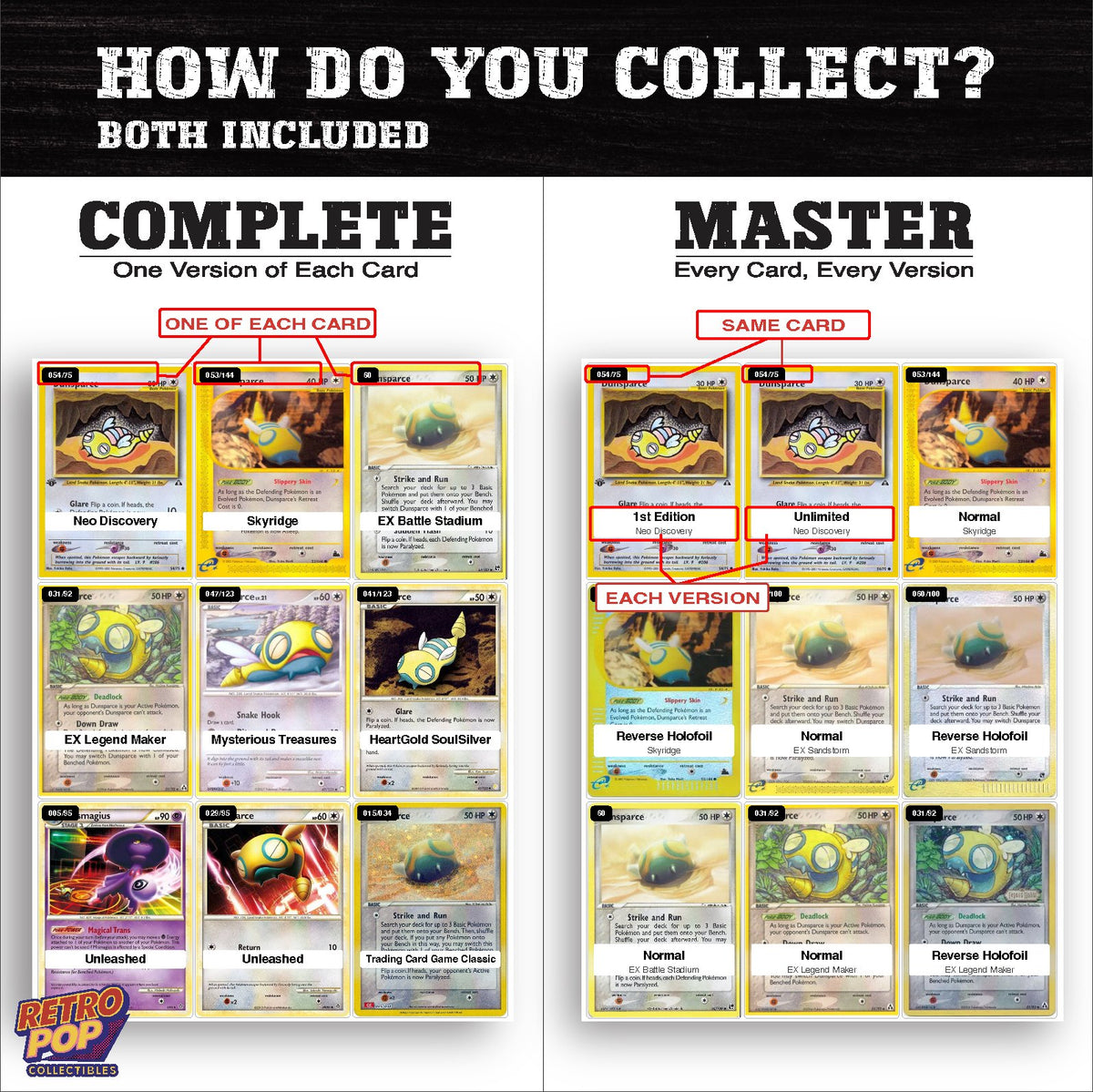Complete Set vs Master Set versions of the Dunsparce binder placeholders