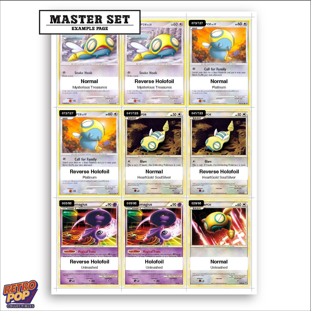 Printed Dunsparce Pokemon placeholders in binder - real photo 3