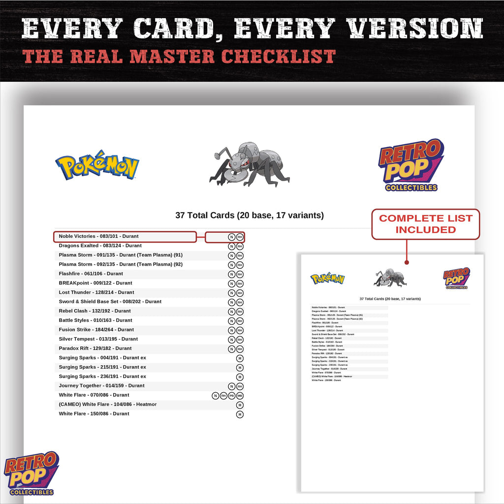 Durant master set checklist PDF preview - every card listed