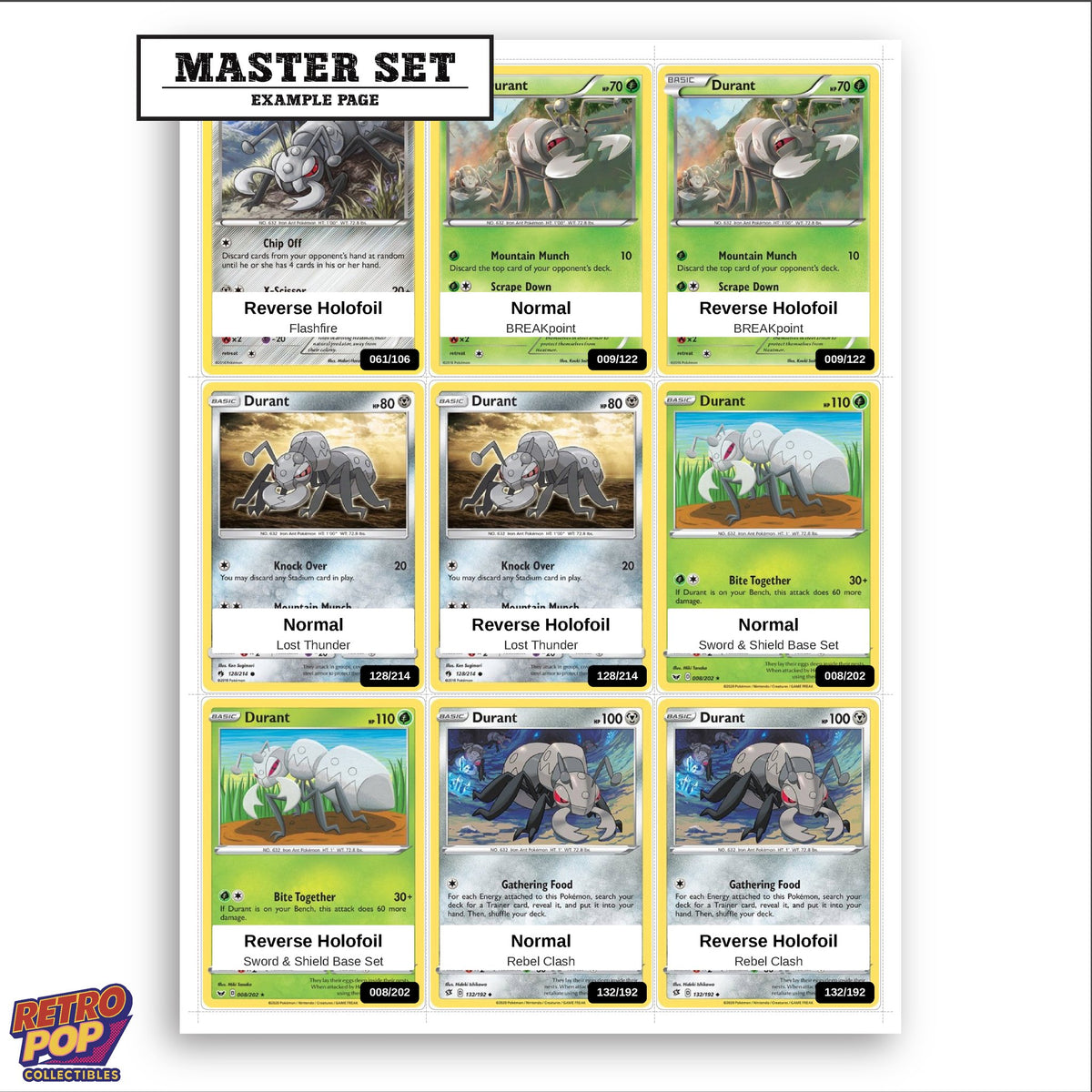 Printed Durant Pokemon placeholders in binder - real photo 3
