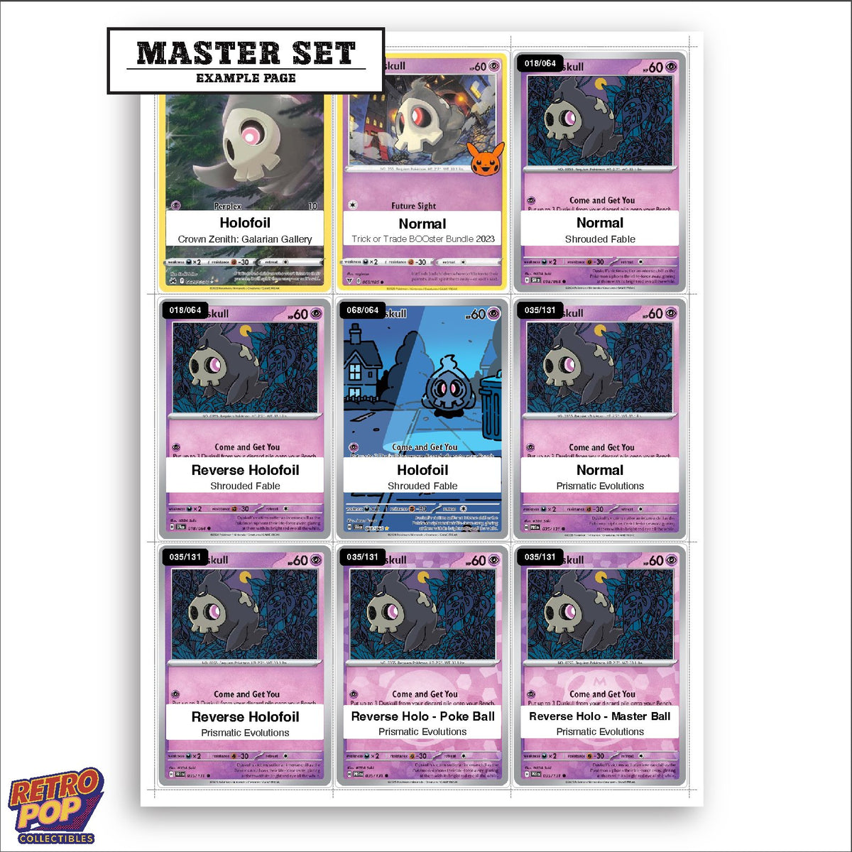 Printed Duskull Pokemon placeholders in binder - real photo 3