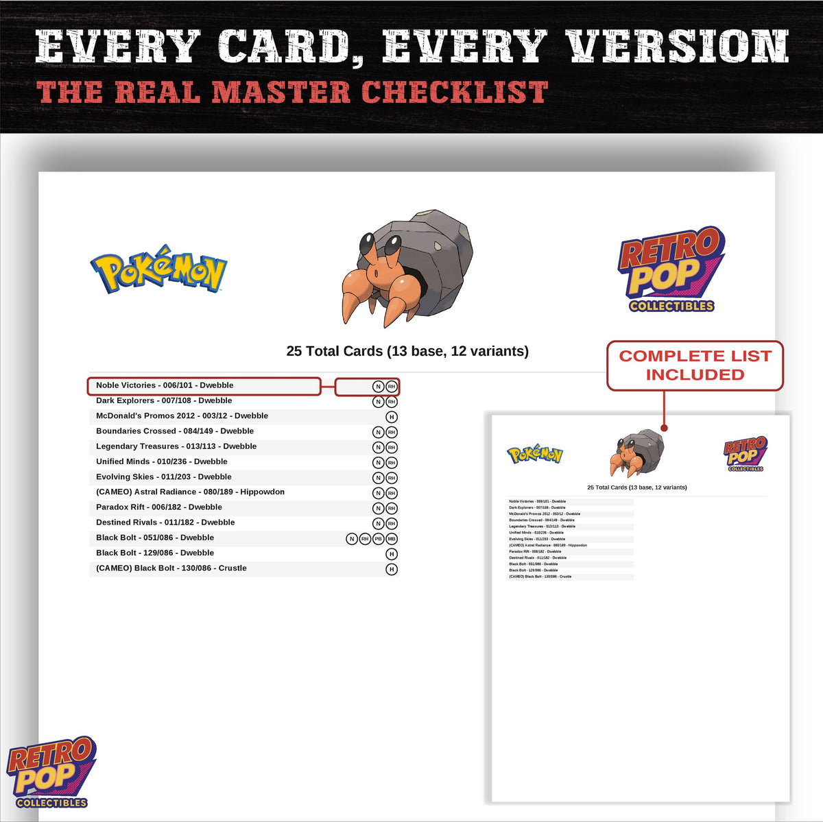 Dwebble master set checklist PDF preview - every card listed