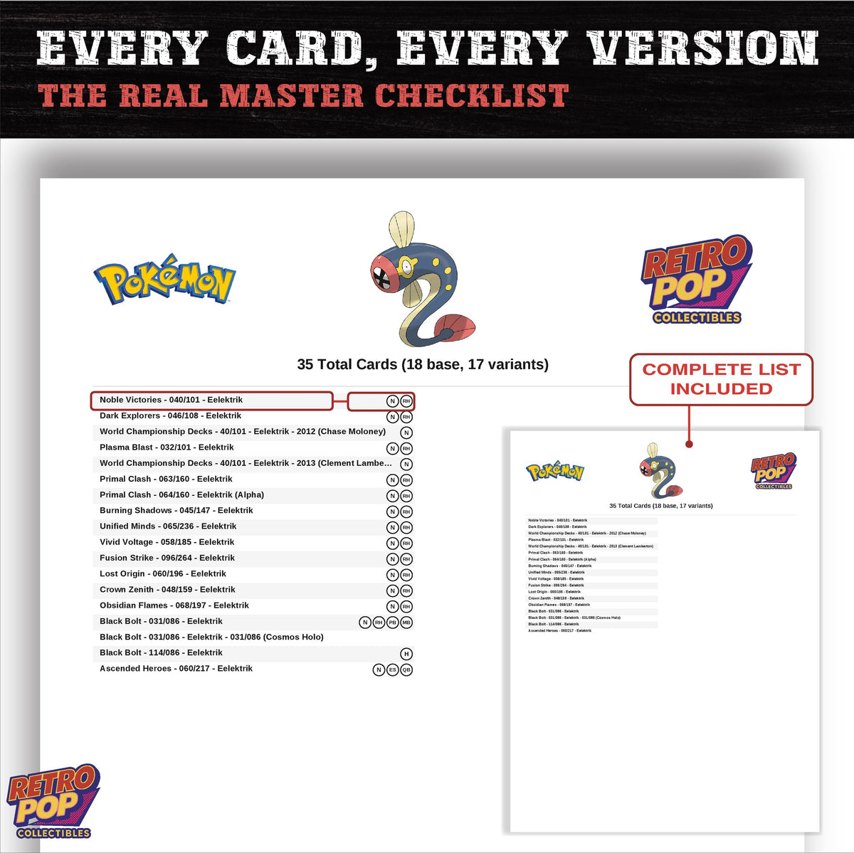 Eelektrik master set checklist PDF preview - every card listed