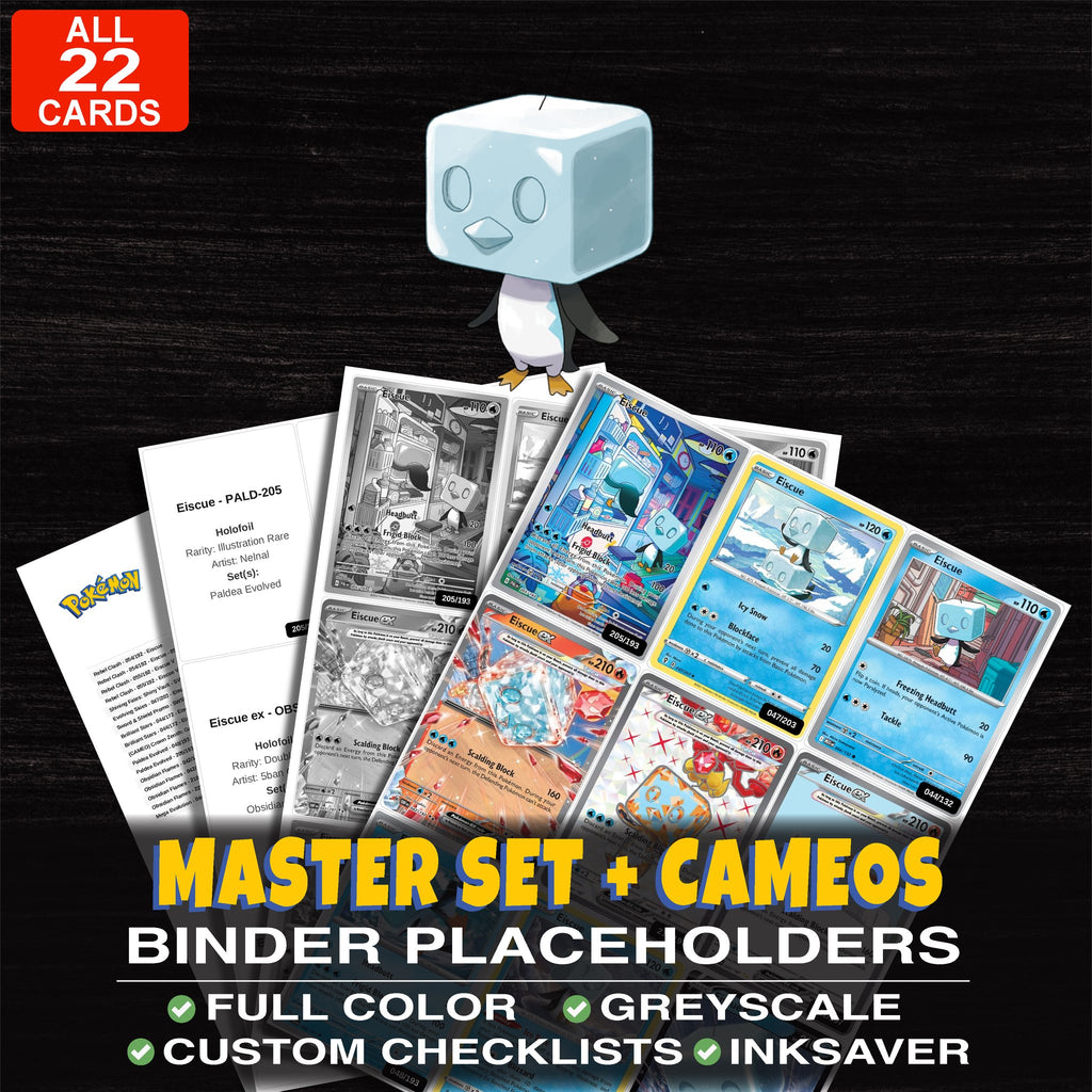 Every Eiscue Pokemon card ever made - master set binder placeholders with Eiscue