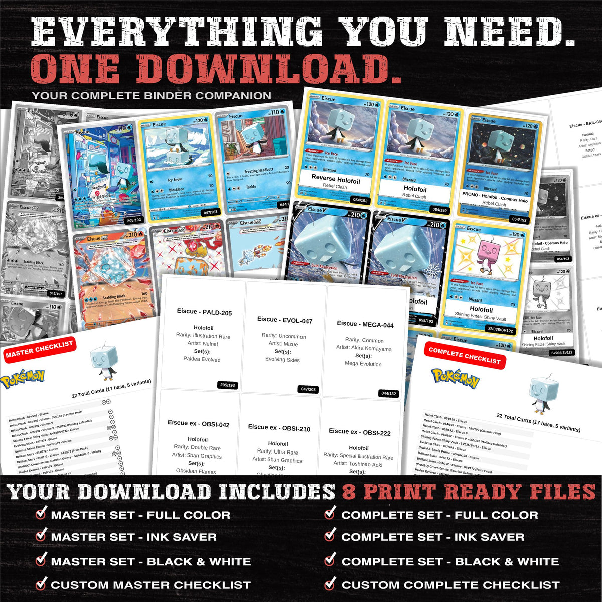 Everything included in the Eiscue master set download - 8 PDF files