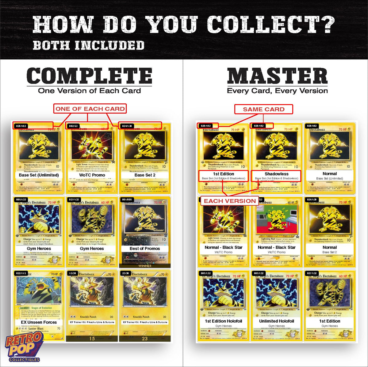 Complete Set vs Master Set versions of the Electabuzz binder placeholders