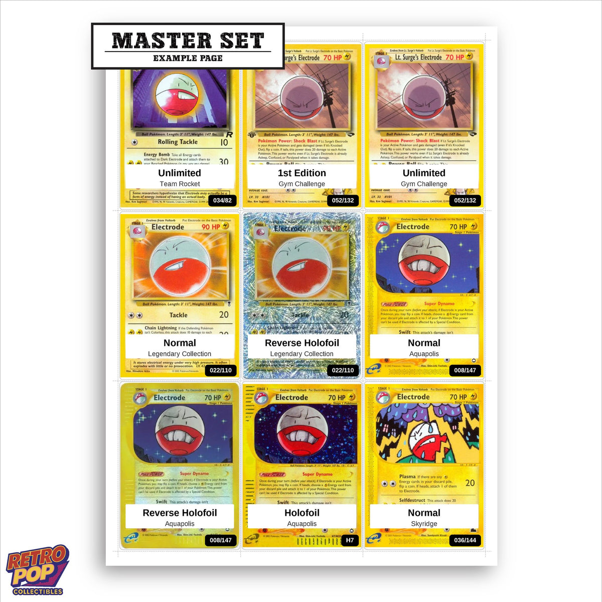 Printed Electrode Pokemon placeholders in binder - real photo 1