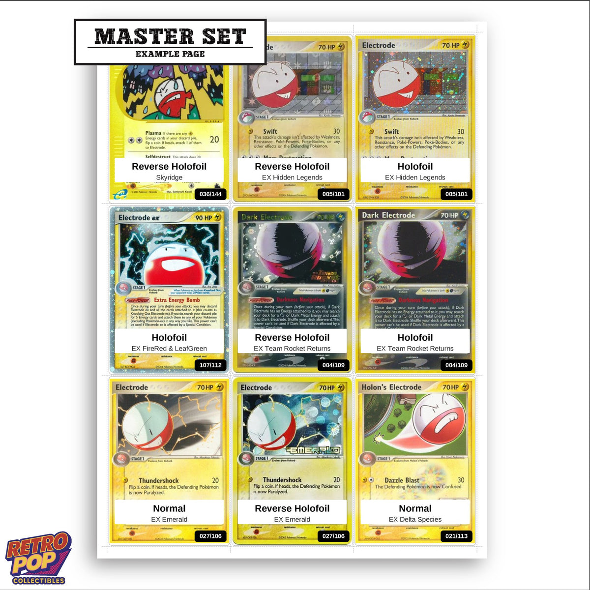 Printed Electrode Pokemon placeholders in binder - real photo 3