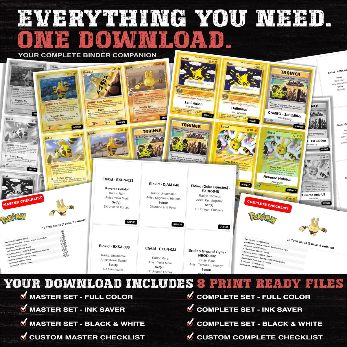 Everything included in the Elekid master set download - 8 PDF files