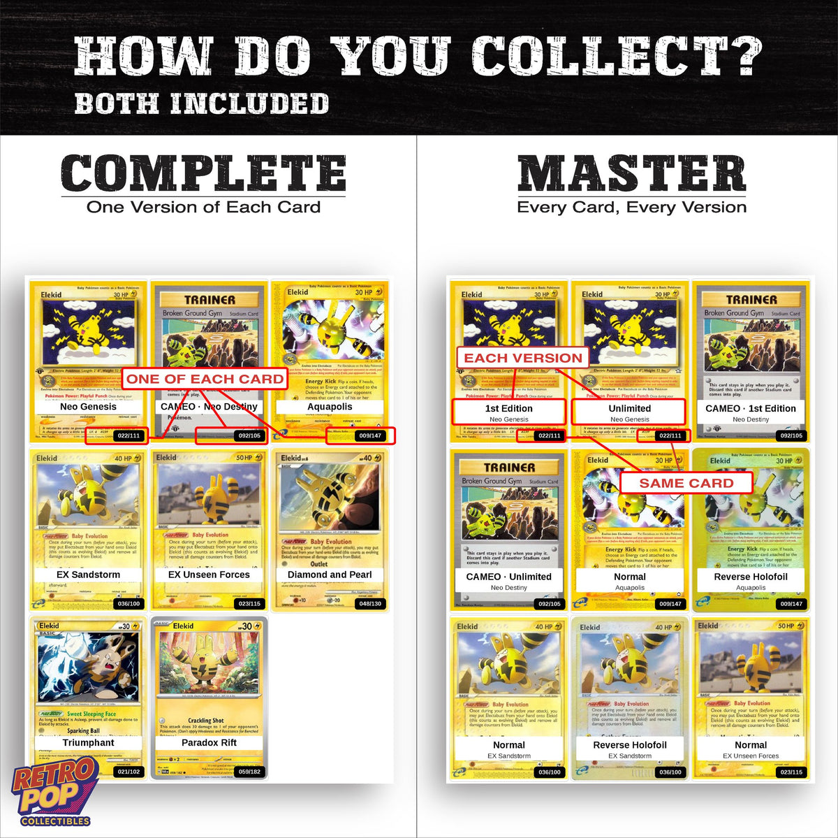Complete Set vs Master Set versions of the Elekid binder placeholders