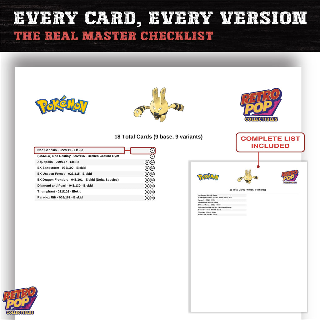 Elekid master set checklist PDF preview - every card listed