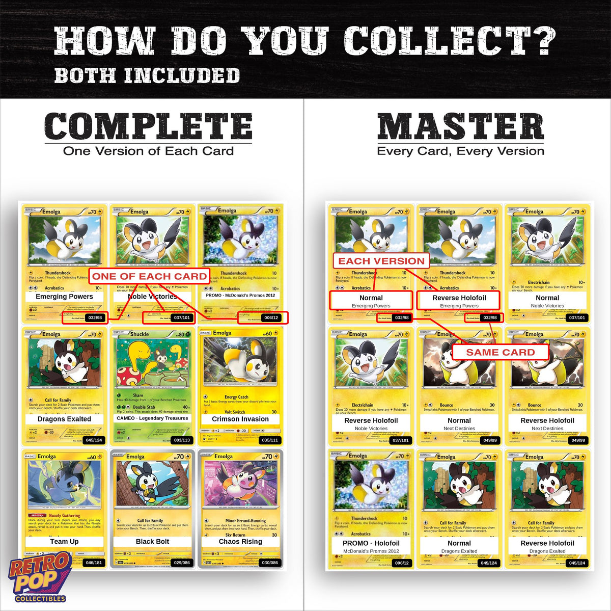 Complete Set vs Master Set versions of the Emolga binder placeholders