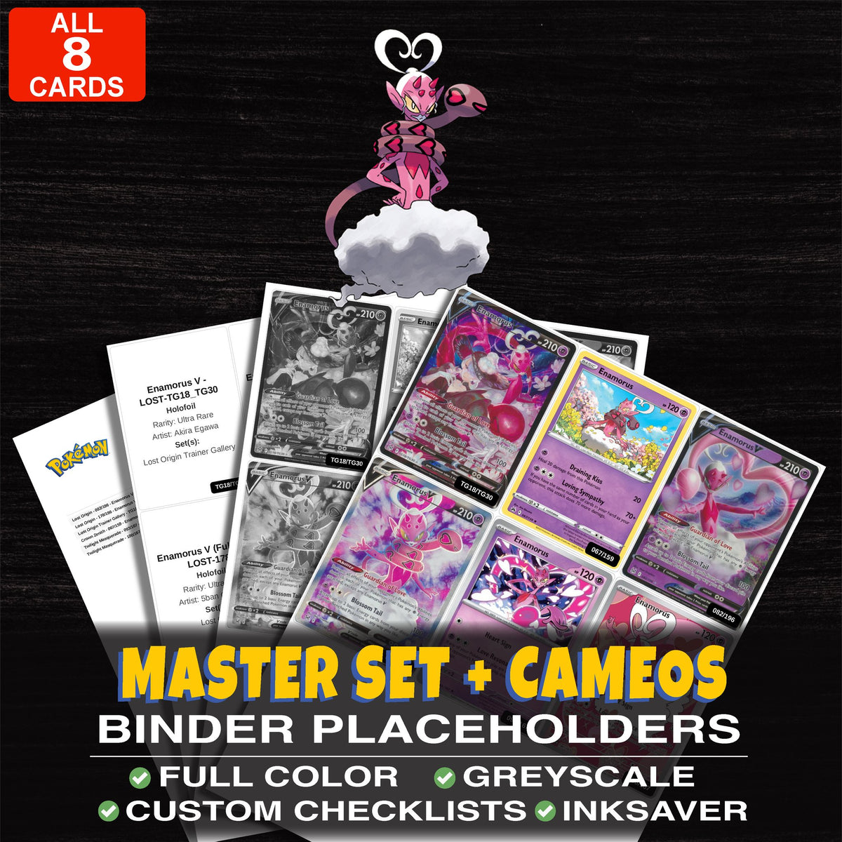 Every Enamorus Pokemon card ever made - master set binder placeholders with Enamorus V