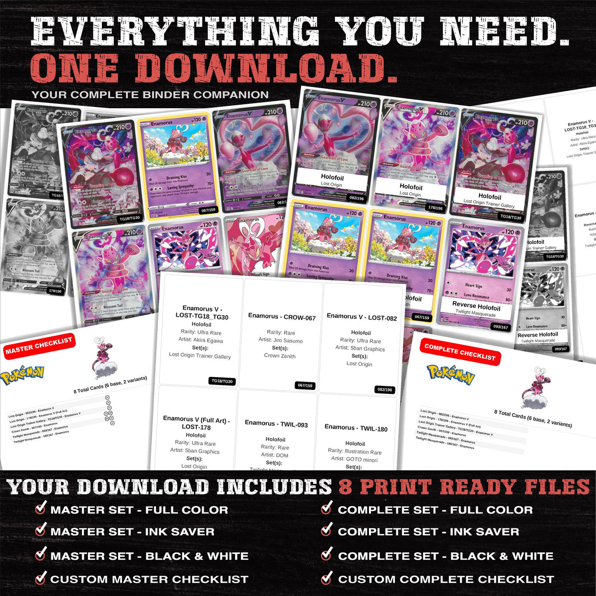 Everything included in the Enamorus master set download - 8 PDF files